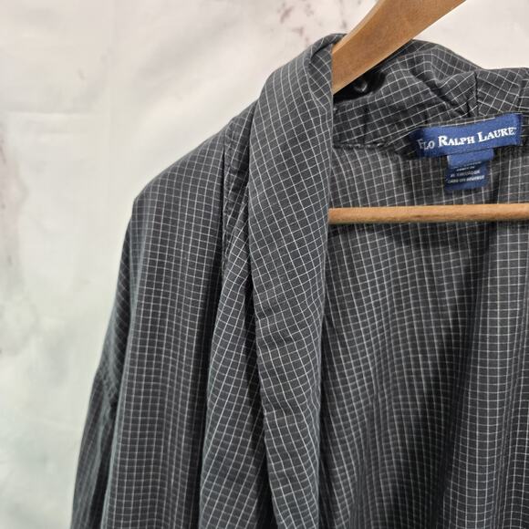 Polo Ralph Lauren Robe Mens Small Medium Black Vintage Plaid Bath Lightweight - Picture 2 of 11